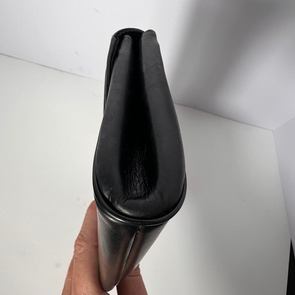 Vintage 1950's Lennox Black Leather Clutch‎ Evening Bag Gold Fleur de Lis Detail - Picture 6 of 10